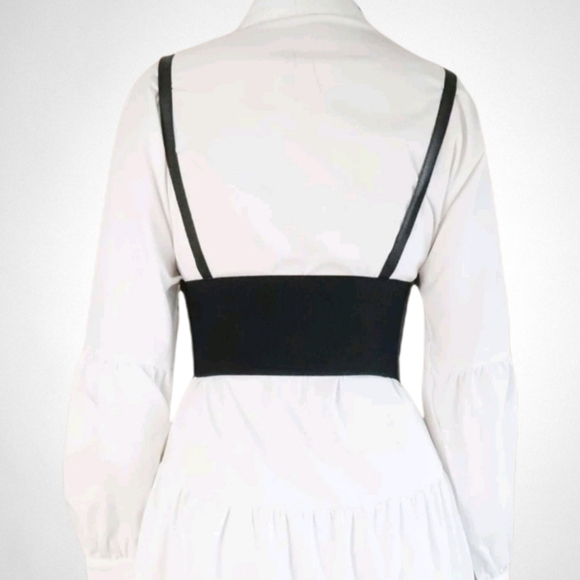 Womens Corset black vegan leather harness buckle suspenders steampunk waist belt - Picture 9 of 17